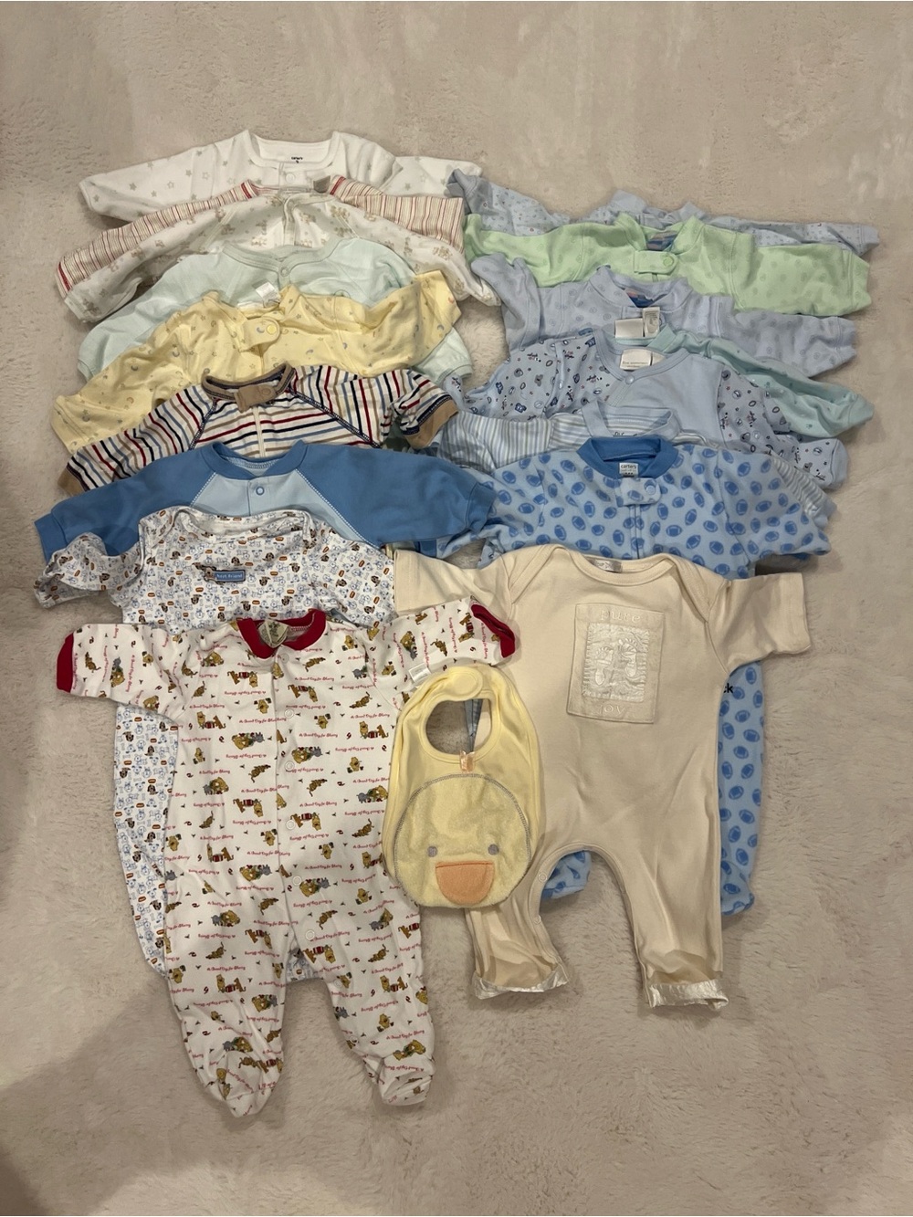 Set of 19 Assorted Baby Onsies sleep sack Classic Pooh Barefoot Dreams Carters